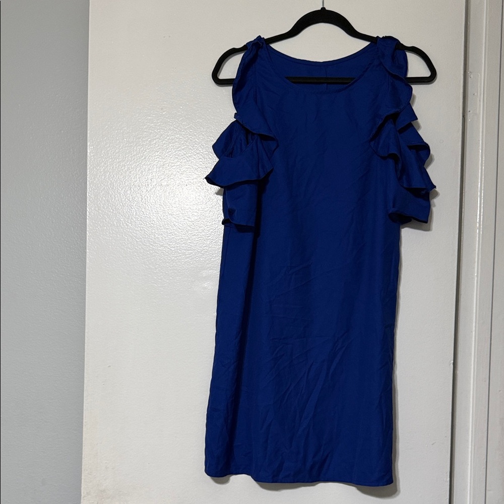Elegant Blue Ruffle Sleeve Dress
